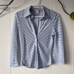 Guess Light Blue Sheer Striped Women's Top Small
